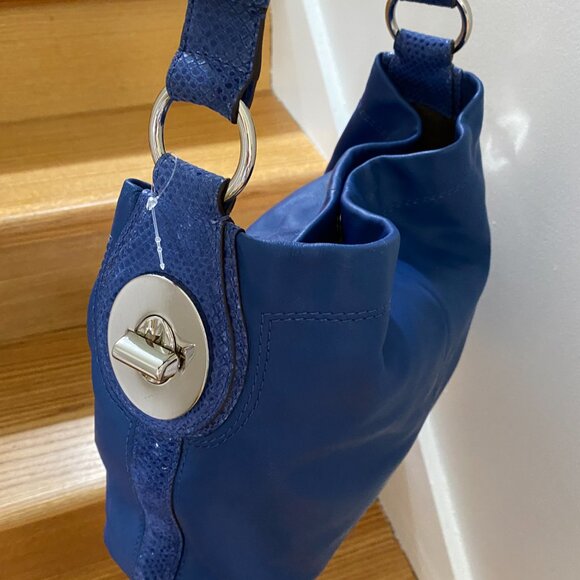 Coach Penelope Large Blue Leather With Blue Snakeskin Trim Shoulder Bag - Picture 13 of 16